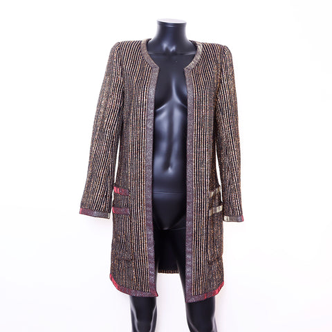 Chanel Coco Mark Gripore Button Metallic Coat Gold WS6678