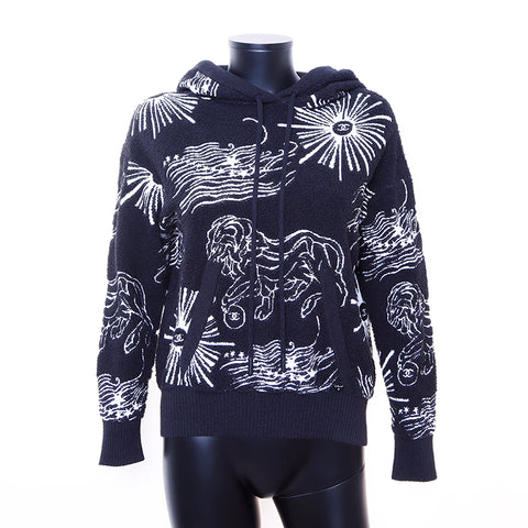 Chanel Chanel Taille: 3422c Sweat à capuche noir blanc WS6685