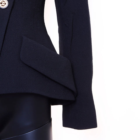 Chanel Size:38 Coco Button Wool Blouson Tweed Jacket Black WS6688