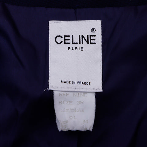 セリーヌ CELINE Size:38ジャケットxスカート トリオンフボタンベルト付き セットアップ ネイビー WS6692
