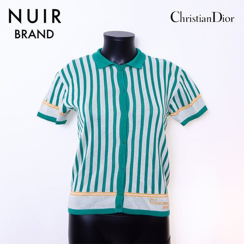 クリスチャンディオール Christian Dior Size:M Sports ストライプ 半袖シャツ グリーン WS6709
