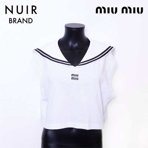 ミュウ ミュウ Miu Miu Size:XS ロゴ ノースリーブ マリン 半袖Ｔシャツ ホワイト WS6718