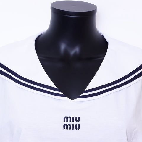 ミュウ ミュウ Miu Miu Size:XS ロゴ ノースリーブ マリン 半袖Ｔシャツ ホワイト WS6718