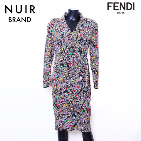 FENDI Size:44 Silk All-over Pattern Dress Multicolor WS6722