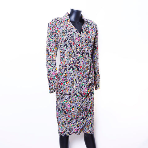 FENDI Size:44 Silk All-over Pattern Dress Multicolor WS6722