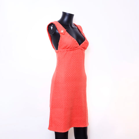 Chanel Size:34 Cotton Wool Tweed Sleeveless Dress Orange WS6748 – NUIR VINTAGE