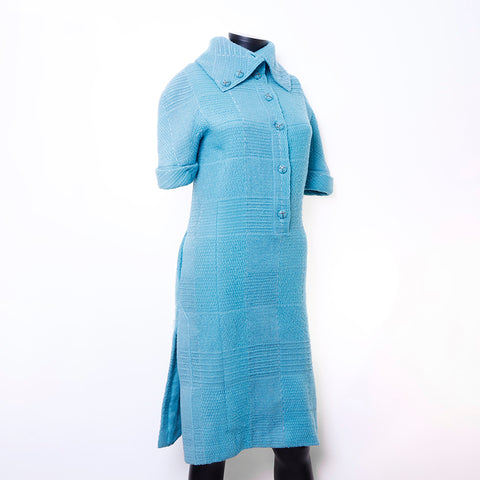 chanel blue tweed dress CHANEL 15P 2015 NWT $6,200 FANTASY TWEED FRINGED DRESS 38 CC LOGO NEW