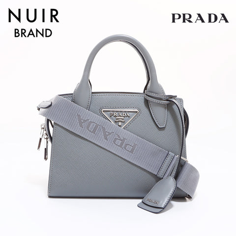 PRADA 2way Saffiano Cuir Handbag Gray WS6783