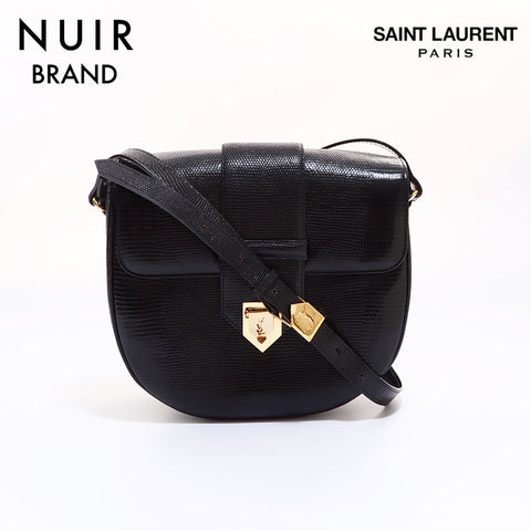 イヴ・サンローラン YVES SAINT LAURENT 型押し レザー YSL ショルダーバッグ ブラック WS6787