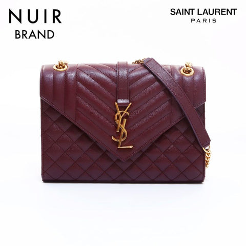 Yves Saint Laurent YVES SAINT LAURENT Envelop YSL Gold Shoulder Bag Wine Red WS6790