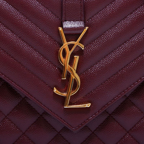 イヴ・サンローラン YVES SAINT LAURENT エンヴェロップ YSL ゴールド ショルダーバッグ ワインレッド WS6790