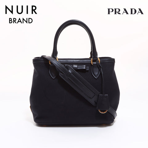 PRADA 2way Logo Jacquard Handbag Black WS6802