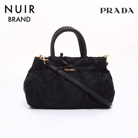 PRADA 2way Braided Handbag Black WS6806