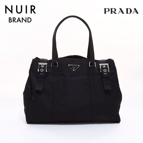 PRADA Triangle Logo Belt Tote Bag Black WS6807