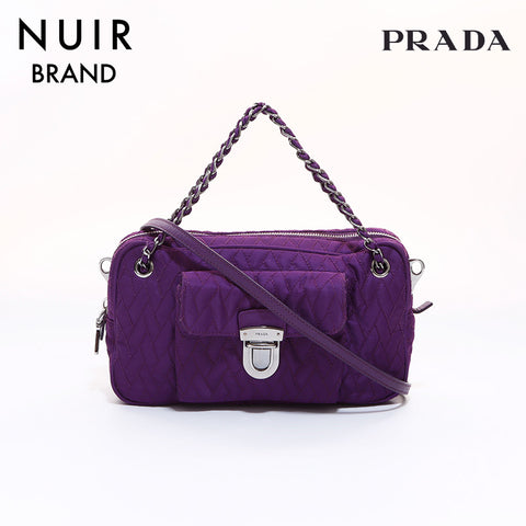 PRADA Tesute Goful Purple 2Way Shoulder Bag Purple WS6821