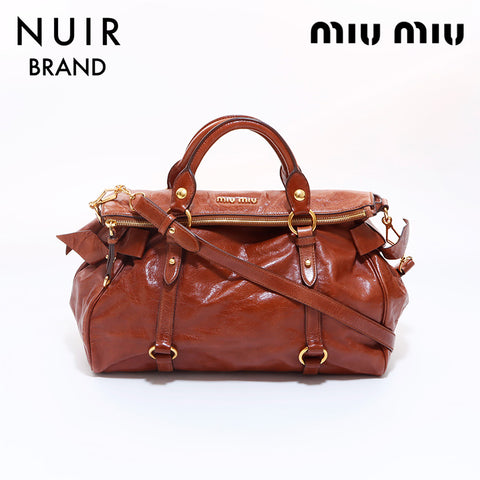 ミュウ ミュウ Miu Miu 2way レザー トートバッグ ブラウン WS6857