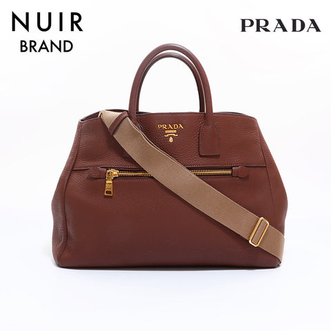 PRADA 2way Leather Tote Tote Bag Brown WS6859