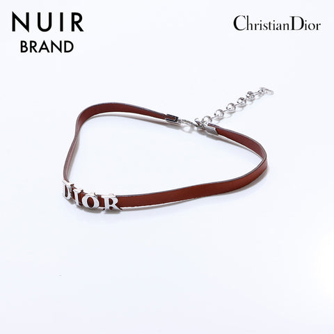 クリスチャンディオール Christian Dior レザー  チョーカー ブラウンxシルバー WS6866