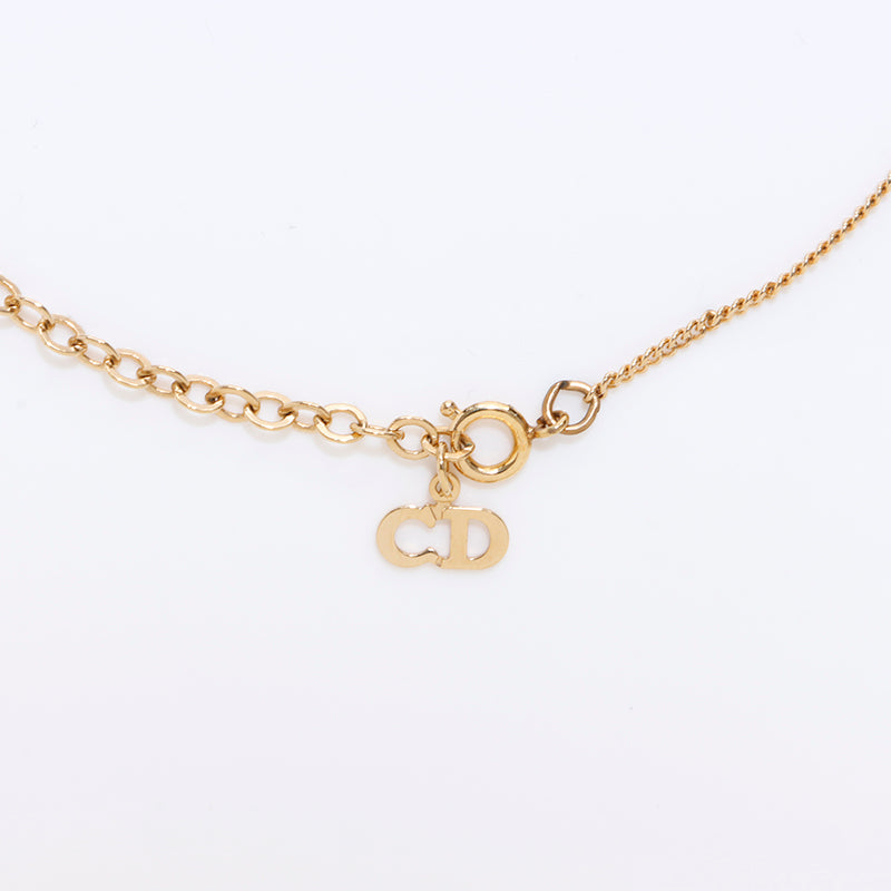 Christian Dior Logo Rhinestone Necklace Gold WS6870 – NUIR