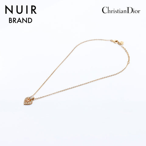 クリスチャンディオール Christian Dior ロゴ ハート ラインストーン ネックレス ゴールド WS6875