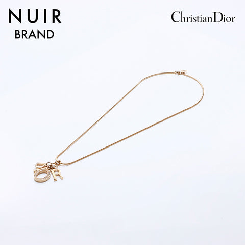 クリスチャンディオール Christian Dior ロゴ ラインストーン ネックレス ゴールド WS6877