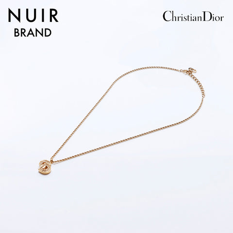 クリスチャンディオール Christian Dior ロゴ ラインストーン ネックレス ゴールド WS6878