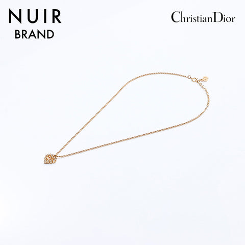 クリスチャンディオール Christian Dior ロゴ ハート ラインストーン ネックレス ゴールド WS6880