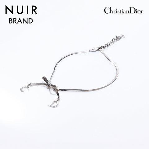 クリスチャンディオール Christian Dior リボン ロゴ チョーカー シルバー WS6884