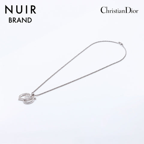 クリスチャンディオール Christian Dior ロゴ ラインストーン ネックレス シルバー WS6885