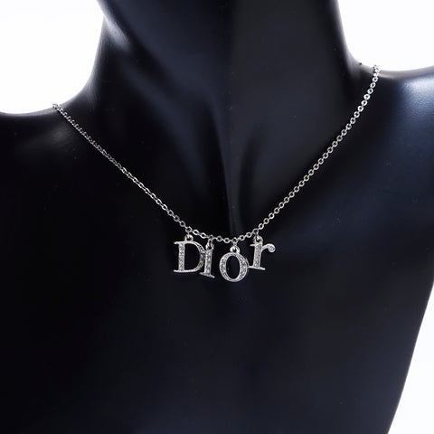 クリスチャンディオール Christian Dior ロゴ ラインストーン ネックレス シルバー WS6887