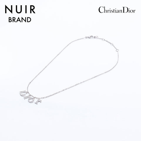 クリスチャンディオール Christian Dior ロゴ ラインストーン ネックレス シルバー WS6887