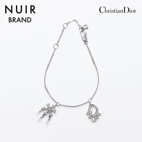 クリスチャンディオール Christian Dior ロゴ ラインストーン ブレスレット シルバー WS6890
