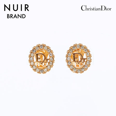 クリスチャンディオール Christian Dior ロゴ ラインストーン イヤリング ゴールド WS6893
