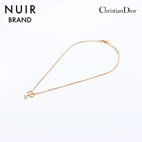 クリスチャンディオール Christian Dior Petit CD レジンパール ネックレス ゴールド WS6900