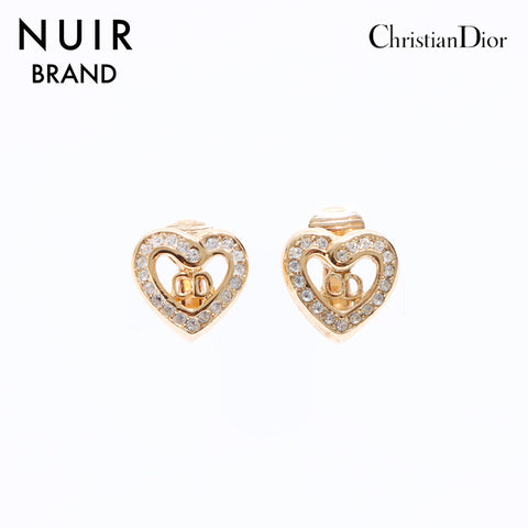 クリスチャンディオール Christian Dior ロゴ ハート ラインストーン イヤリング ゴールド WS6905