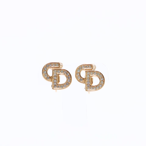 クリスチャンディオール Christian Dior ロゴ ラインストーン イヤリング ゴールド WS6906