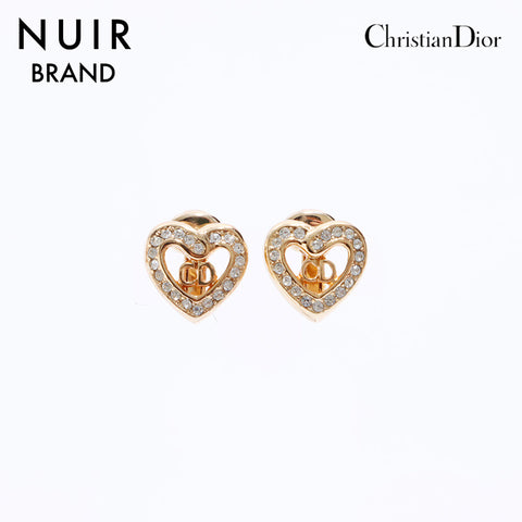 クリスチャンディオール Christian Dior ロゴ ハート ラインストーン イヤリング ゴールド WS6908