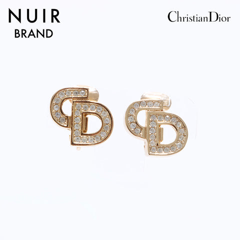 クリスチャンディオール Christian Dior ロゴ ラインストーン イヤリング ゴールド WS6910