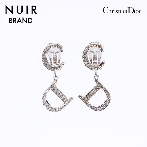 クリスチャンディオール Christian Dior ロゴ ラインストーン イヤリング シルバー WS6913