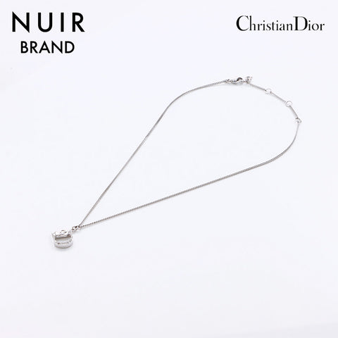 クリスチャンディオール Christian Dior ロゴ ラインストーン ネックレス シルバー WS6926