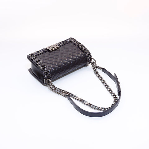 シャネル CHANEL ボーイシャネルWaxy Leather２３番台 ショルダーバッグ ネイビー WS6948