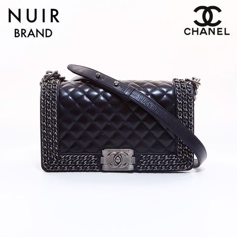 Chanel CHANEL Boy Chanel Waxy Leather No. 23 Shoulder Bag Navy WS6948