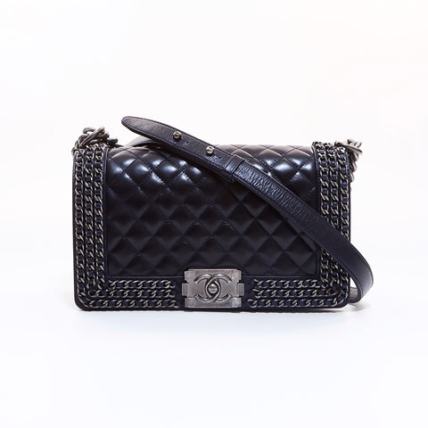 シャネル CHANEL ボーイシャネルWaxy Leather２３番台 ショルダーバッグ ネイビー WS6948