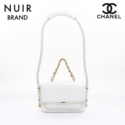 Chanel Coco Mark Waxy Leather Matelasse No. 27 Shoulder Bag Ivory WS6976