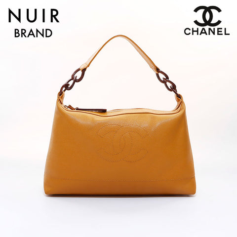 Chanel CHANEL 2001-2002 Wood Caviar Skin Shoulder Bag Yellow WS7029