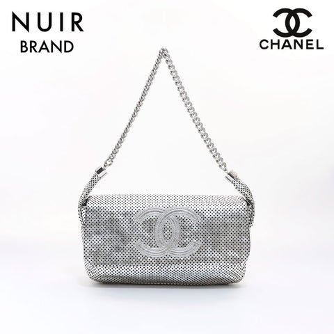 Chanel CHANEL 2008-2009 Coco Mark Punched Shoulder Bag Silver WS7034