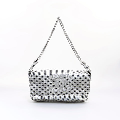 シャネル CHANEL 2008-2009 ココマーク パンチング ショルダーバッグ シルバー WS7034