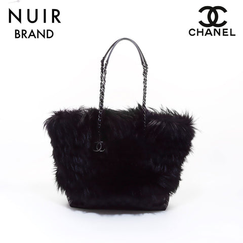 Chanel CHANEL 2015 Fur Tote Bag Black WS7056