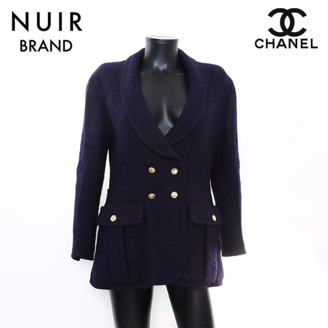 Chanel CHANEL 1990s Cotton Coco Mark Button Double Jacket Navy WS7061