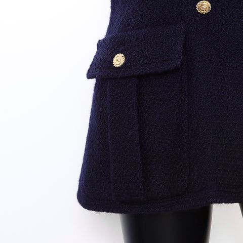 Chanel CHANEL 1990s Cotton Coco Mark Button Double Jacket Navy WS7061